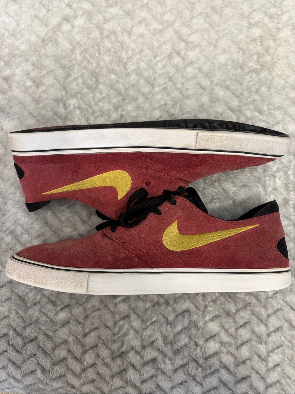 Men’s Nike SB Red Suede Sneakers with Yellow Swoosh